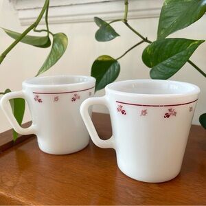 Vintage Pyrex Burgundy Rose Mugs